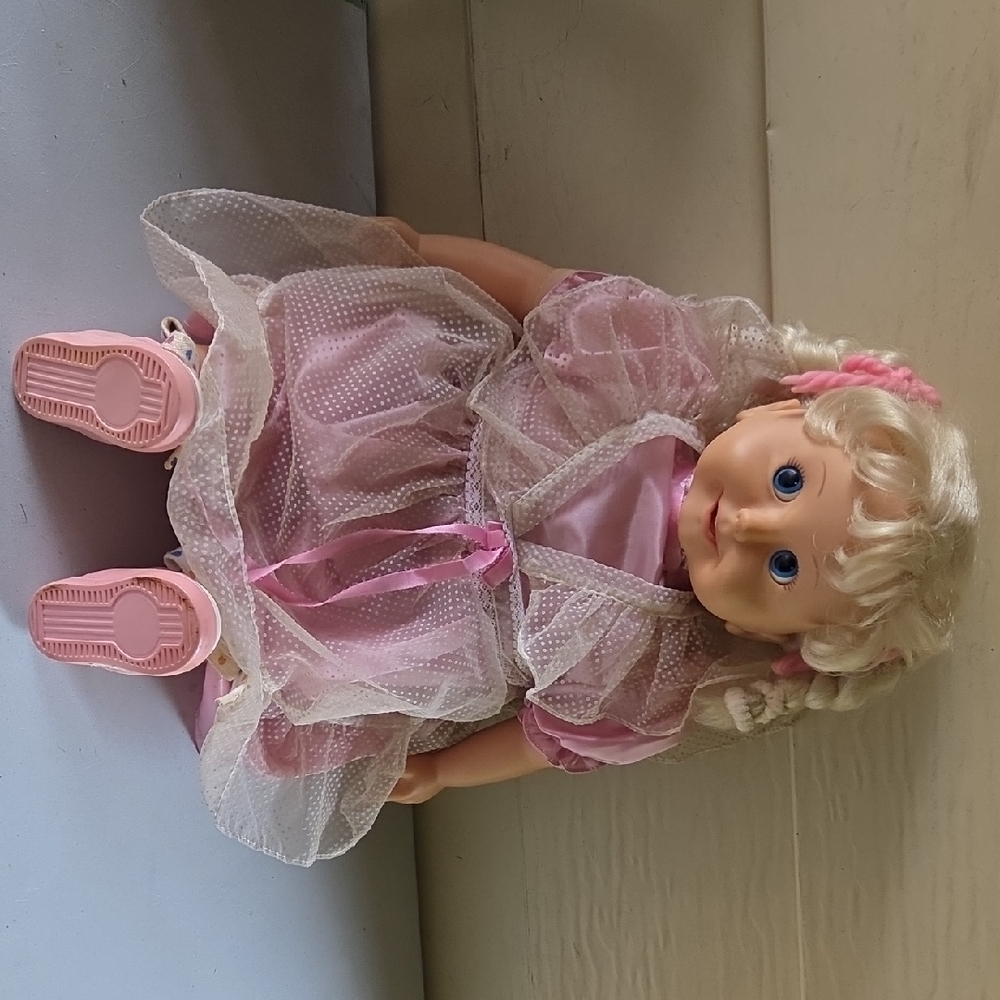 Pink and White Doll with Blonde Hair